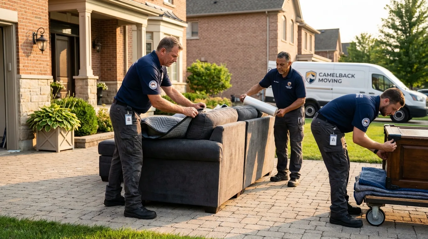 Large estate moving crew wrapping furniture in Van Nuys, CA